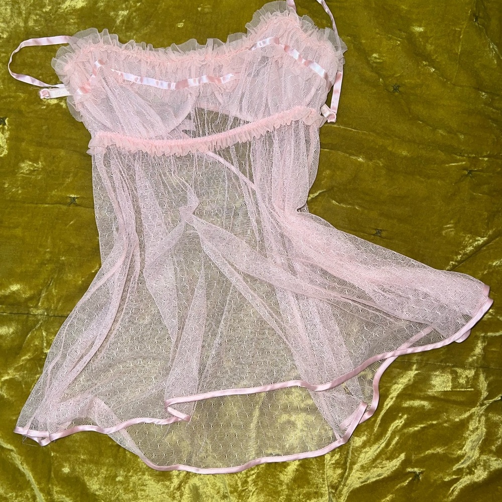 Elegant Pink Sheer Babydoll Lingerie Victoria’s Secret Y2K